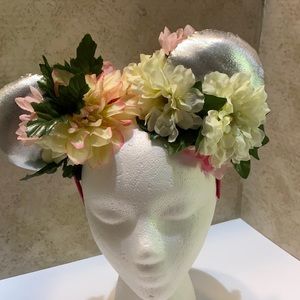 Disney Style Silver Ears with Flowers